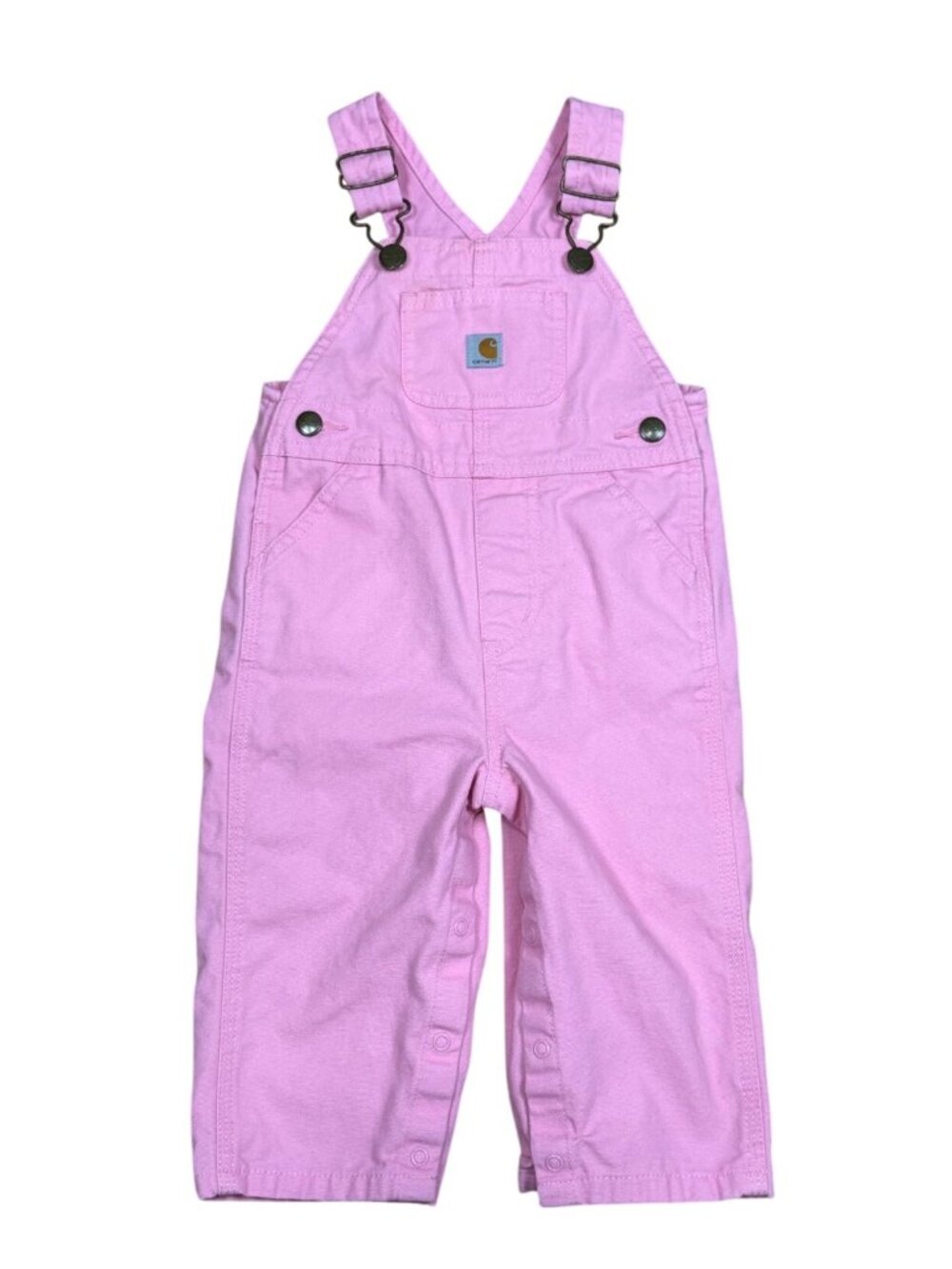 Carhartt Baby Girls Pink Cotton Overalls 12M With Adjustable Straps & Snap Closu